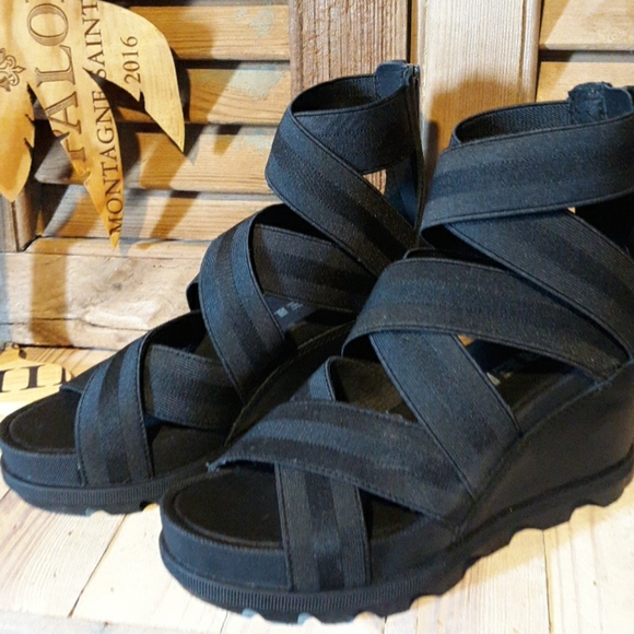 Sorel | Shoes | Sorel Joanie Ii Strap Black Wedge Sandals | Poshmark